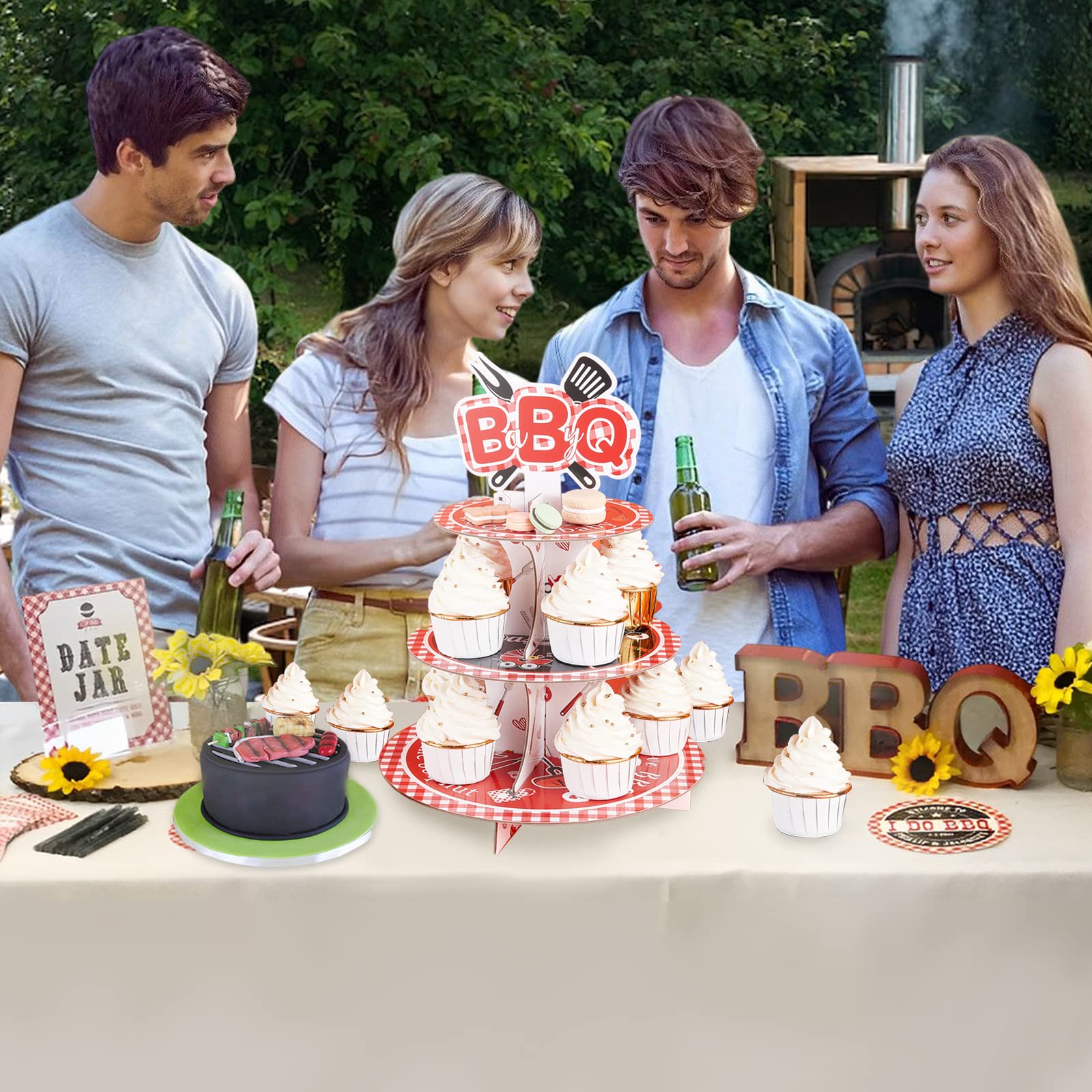 BBQ Baby Shower Decorations Baby Q Cake Stand for Table Summer BBQ Table Decoration Cake Stand with Baby BBQ Hamburger Baby Barbecue Party Decoration Supplies Baby Shower Gender Reveal Outdoor Indoor