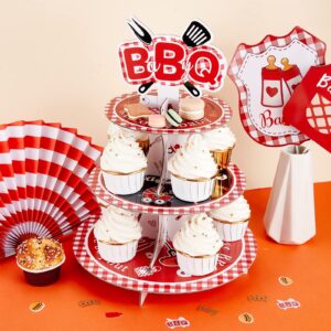 BBQ Baby Shower Decorations Baby Q Cake Stand for Table Summer BBQ Table Decoration Cake Stand with Baby BBQ Hamburger Baby Barbecue Party Decoration Supplies Baby Shower Gender Reveal Outdoor Indoor