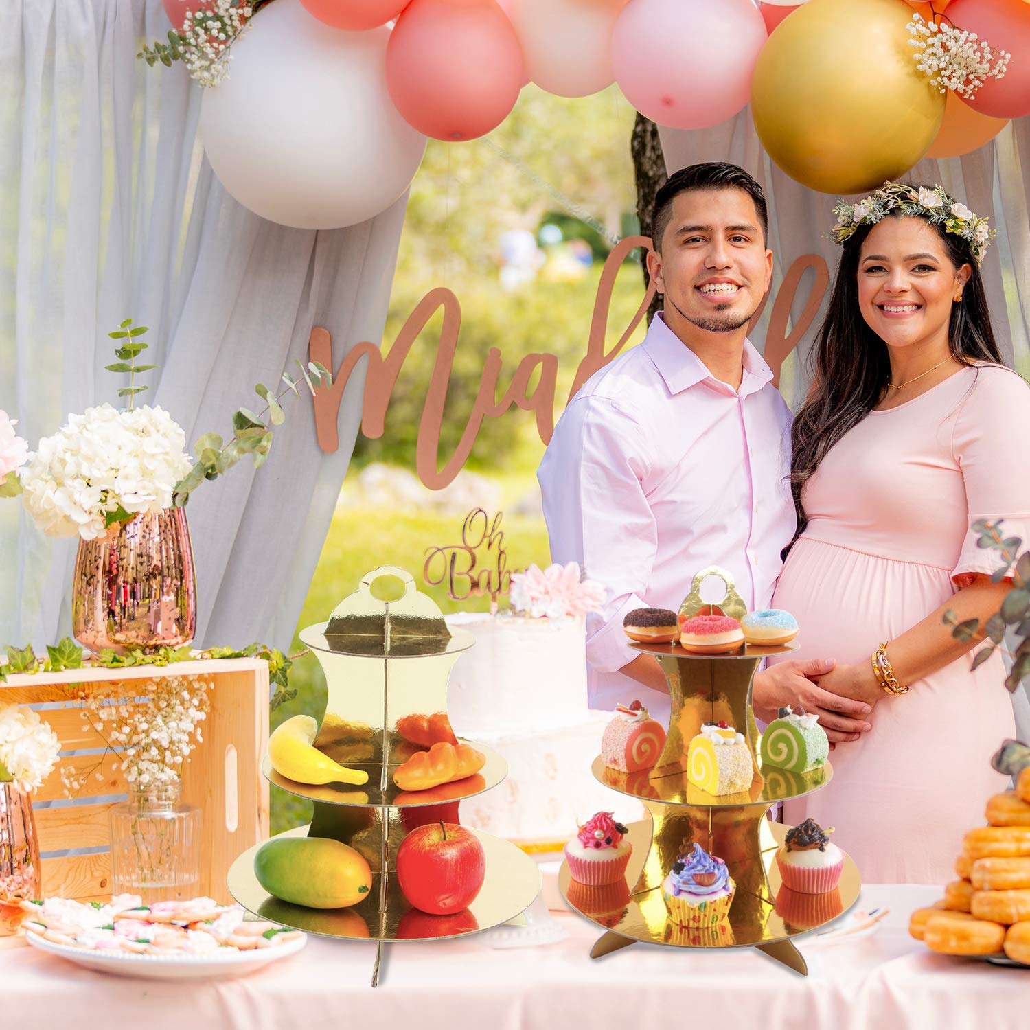 Lainrrew 3-Tier Gold Cupcake Stand, Reusable and Portable, Easy to Assemble