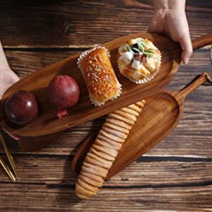 Set of 2 Acacia Wood Serving Trays,Oval Long Wooden Tray Plates for Serving Food,House Warming Gifts New Home Decor,Handmade Snack Board Bread Sushi Fruit Trays for Party