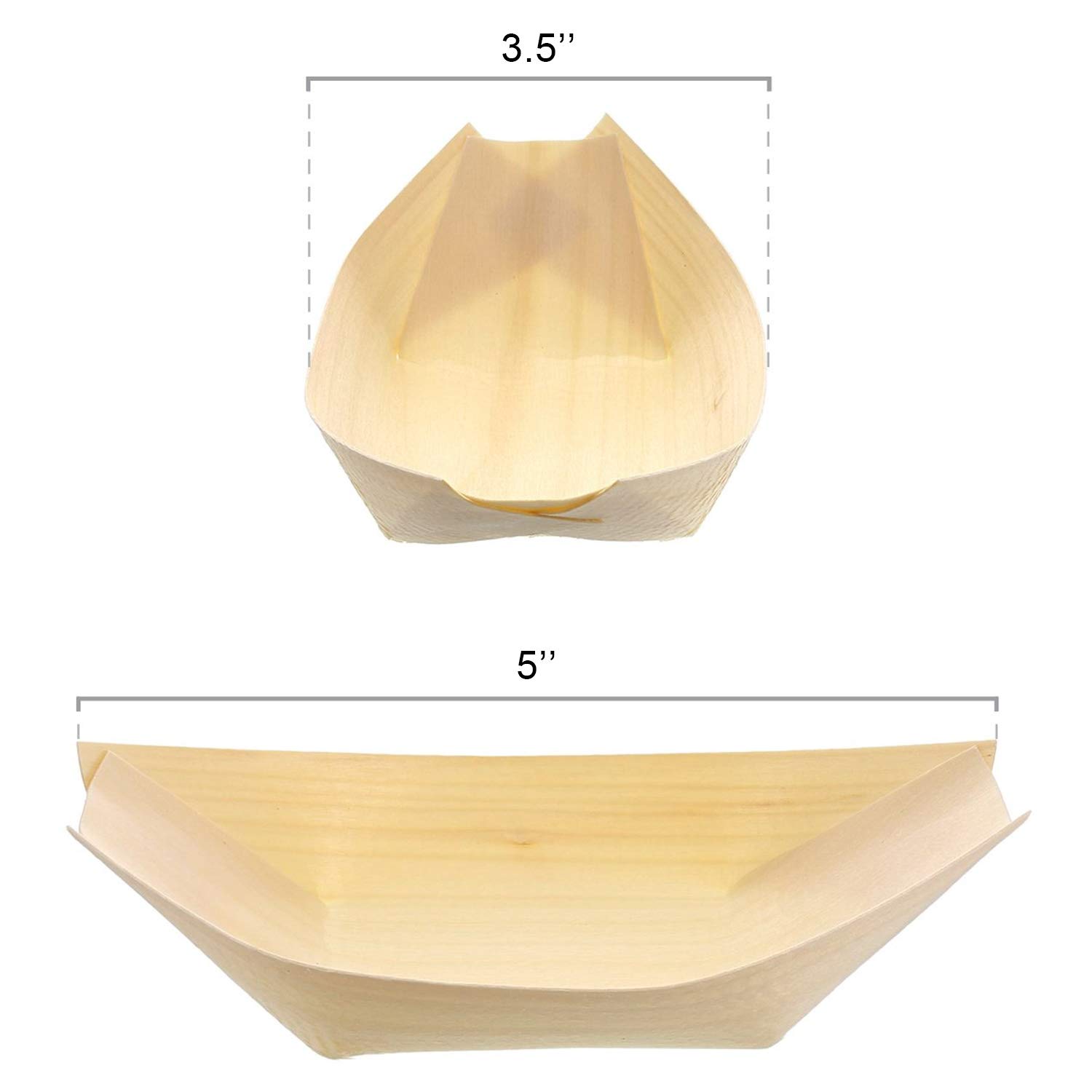 GACATA Natural Disposable Wood Leaf Boats Wooden Serving Boat, For Food Display Convenient Plates Dishes Take Out Trays Party Home Dinner (8 inch 100pcs)
