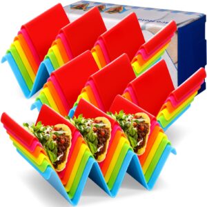 18 pcs taco holders stand colorful taco trays plates and rack for soft or hard taco shells pp health material very hard and sturdy, dishwasher & microwave safe