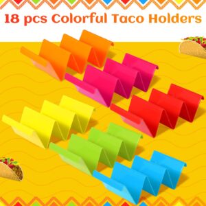 18 Pcs Taco Holders Stand Colorful Taco Trays Plates and Rack for Soft or Hard Taco Shells Pp Health Material Very Hard and Sturdy, Dishwasher & Microwave Safe