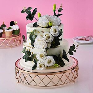 BalsaCircle Gold Clear 14-Inch Round Metal Glass Geometric Cake Stand - Wedding Birthday Party Dessert Pedestal Display Decorations