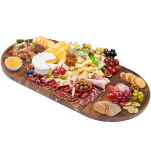 nihome magnetic acacia wood charcuterie board large 26”x13” cheese board splice serving dishes for entertaining, beautiful personized christmas wooden square semicircular charcuterie board set