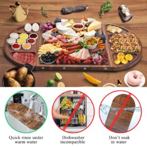 NiHome Magnetic Acacia Wood Charcuterie Board Large 26”x13” Cheese Board Splice Serving Dishes for Entertaining, Beautiful Personized Christmas Wooden Square Semicircular Charcuterie Board Set