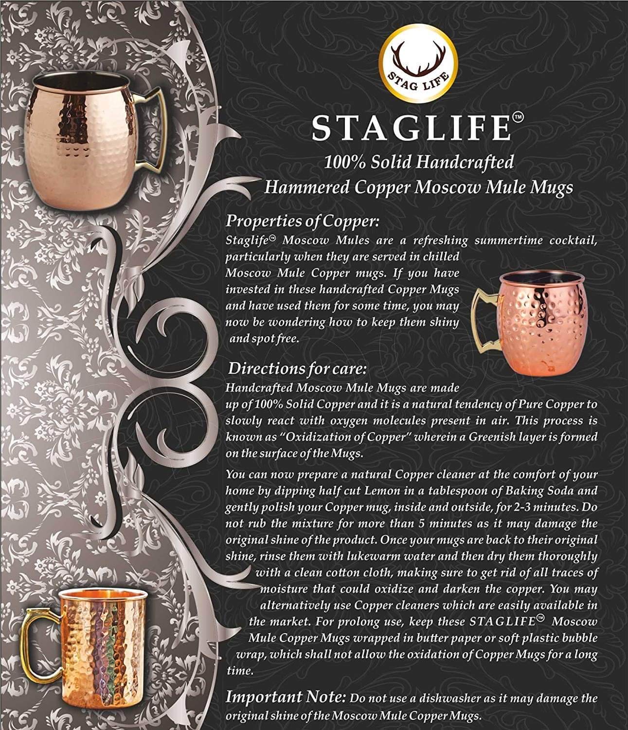 Staglife Copper Water Bottles for Drinking Water for Men Women - Pure Copper Water Bottle Drinking Jug - Copper Vessel Dispenser - 33 Ounces