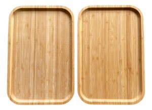 bamboo serving platter tray cheese charcuterie decorative bathroom kitchen dish eco-friendly wood (2 mediums 14 x 9.5, natural bamboo)