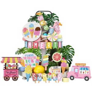 11 pcs ice cream party tiered tray decor ice cream party decorations supplies wooden signs for summer home summer farmhouse cream tiered tray decor (ice cream style)