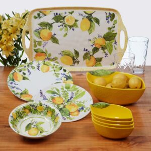 Certified International Lemon Zest 2 pc Melamine Platter Serving Set, Multicolor, Large