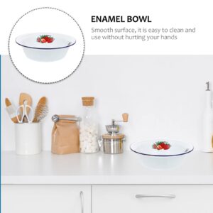 Yardwe Vintage Enamel Bowl Rustic Enamelware Basin Multi- Food Serving Bowl Blue Rim 7.9 Inch (Strawberry Pattern)