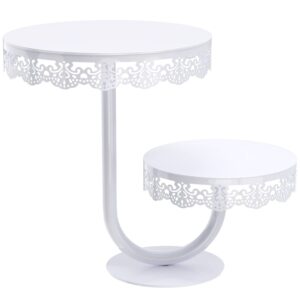 2-tier cake stand, round cupcake dessert table stands, metal cake pastry candy display stand plate/holder for wedding birthday party, 8/10 inch cake pop stands pillar serving tray