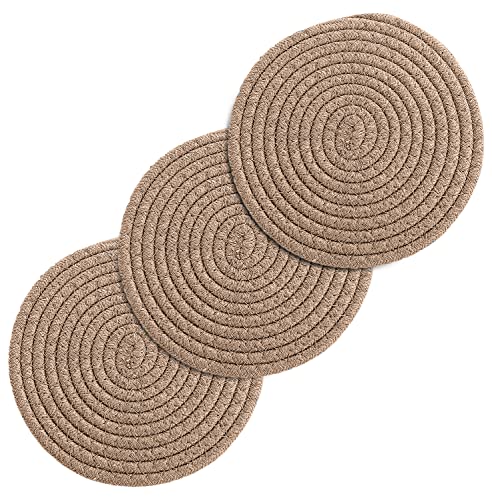 Avalon Pot Holders Trivets for Hot Dishes Hot Pads for Kitchen Trivets for Hot Pots and Pans - Cotton Hot Pads Pot Holders Stylish Large Coasters & Hot Mats (Brown Set of 3-7 Inch Diameter)