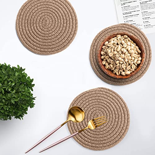 Avalon Pot Holders Trivets for Hot Dishes Hot Pads for Kitchen Trivets for Hot Pots and Pans - Cotton Hot Pads Pot Holders Stylish Large Coasters & Hot Mats (Brown Set of 3-7 Inch Diameter)