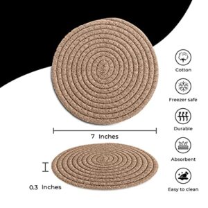 Avalon Pot Holders Trivets for Hot Dishes Hot Pads for Kitchen Trivets for Hot Pots and Pans - Cotton Hot Pads Pot Holders Stylish Large Coasters & Hot Mats (Brown Set of 3-7 Inch Diameter)