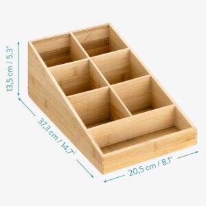 Navaris Coffee and Tea Station - Bamboo Organiser Station Caddy for Coffee and Tea Condiment Accessories Office Home Kitchen Bar - 7 Compartments