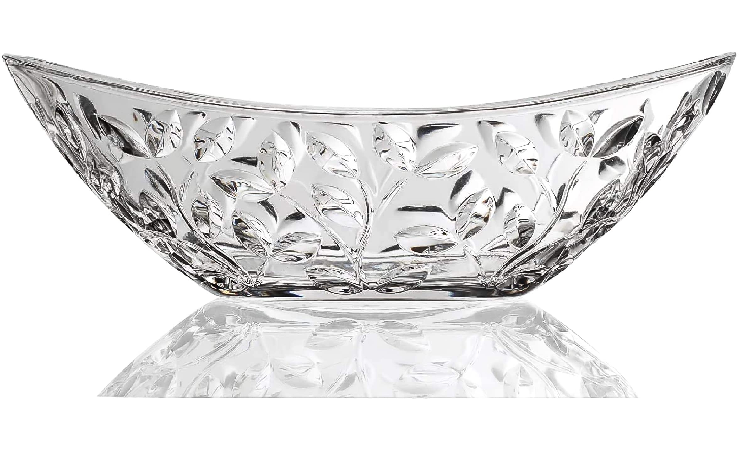 Elegant Crystal Serving Oval Bowl with Beautiful leaf design, Centerpiece For Home,Office,Wedding Decor, Fruit, Snack, Dessert, Server