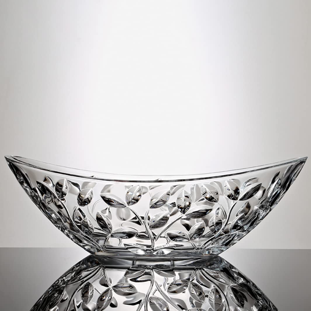 Elegant Crystal Serving Oval Bowl with Beautiful leaf design, Centerpiece For Home,Office,Wedding Decor, Fruit, Snack, Dessert, Server