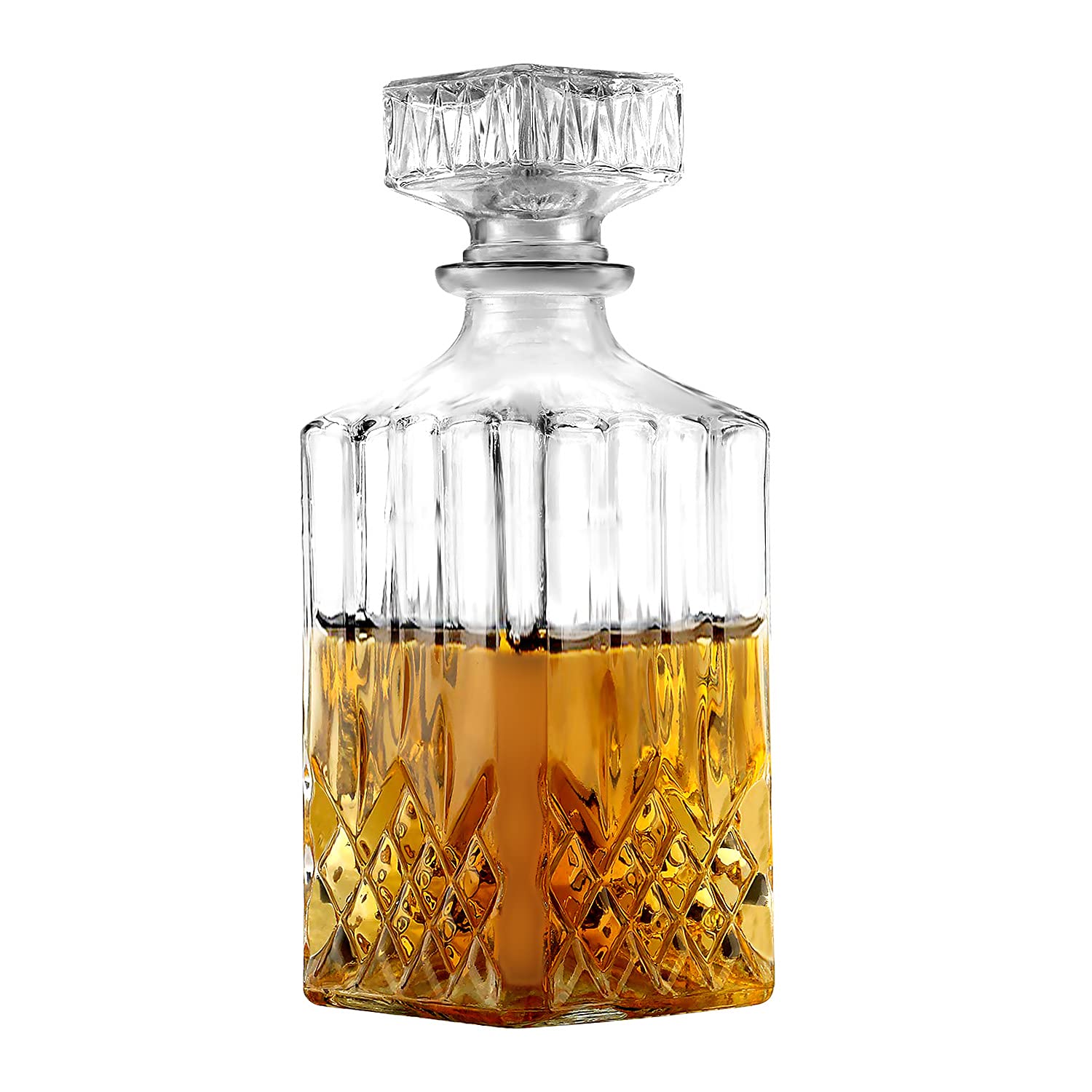 whiskey Decanter, Glass Liquor Decanter for Scotch Bourbon, Brandy, Vodka or Wine -750ML