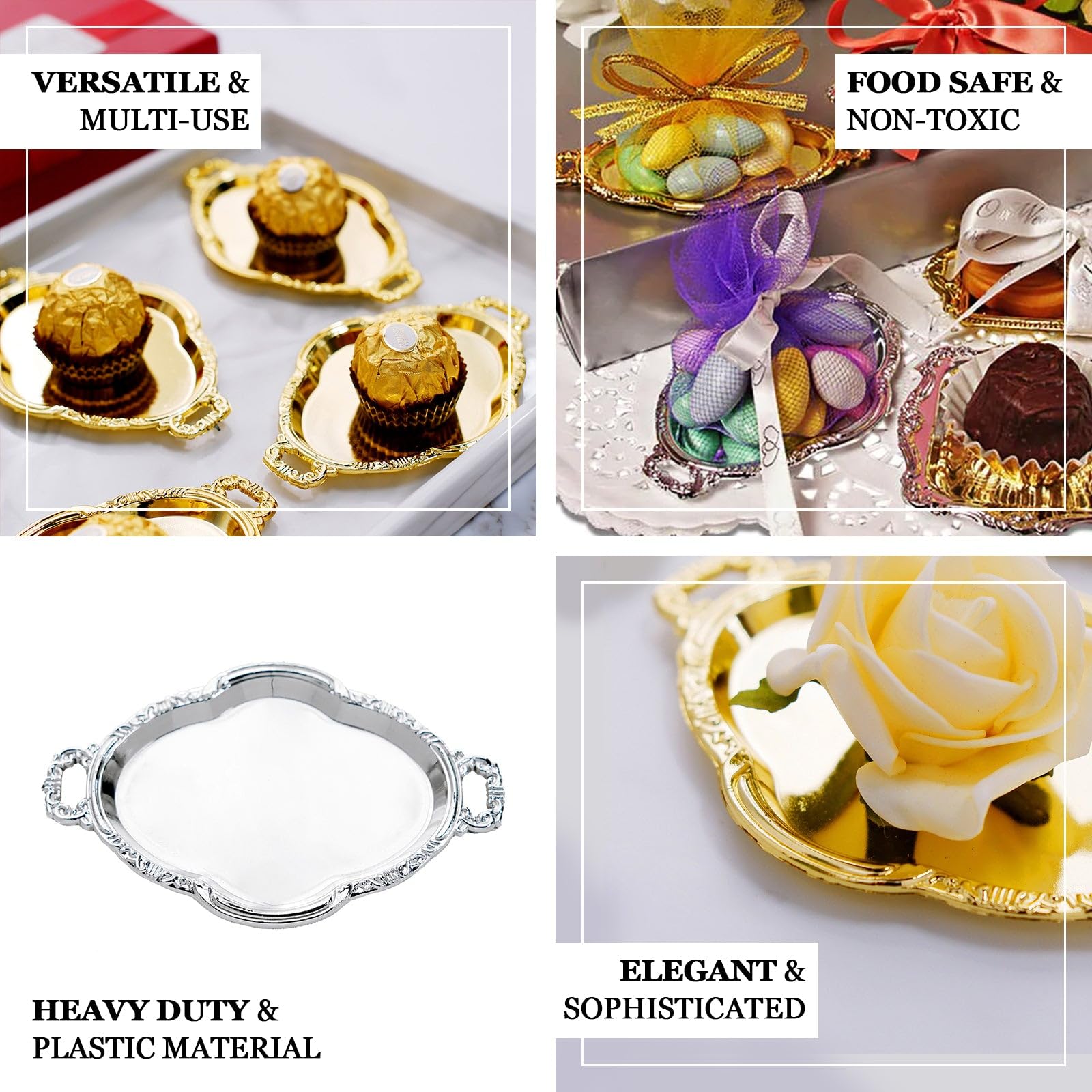 Efavormart 12 Pack - 4.5" Gold Oval Mini Candy Display Tray Favors - Baroque Design for Wedding, Bridal Shower, Baby Shower, Birthday, Candy Jars Decorations