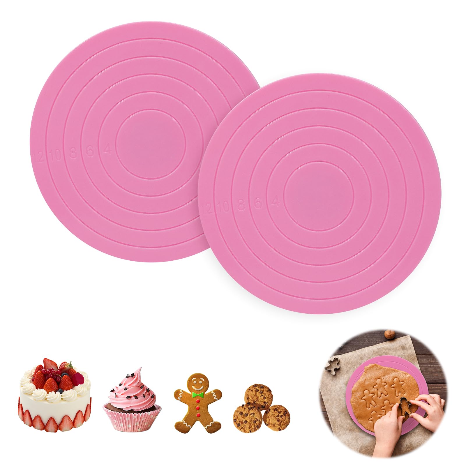 Tsnamay 2Pcs Cake Decorating Turntable,5.5inch Rotating Cake Turntable, Turns Smoothly Revolving Cake Stand Cake Decorating Baking Tools Accessories Supplies for Cookies Cupcake,Pink