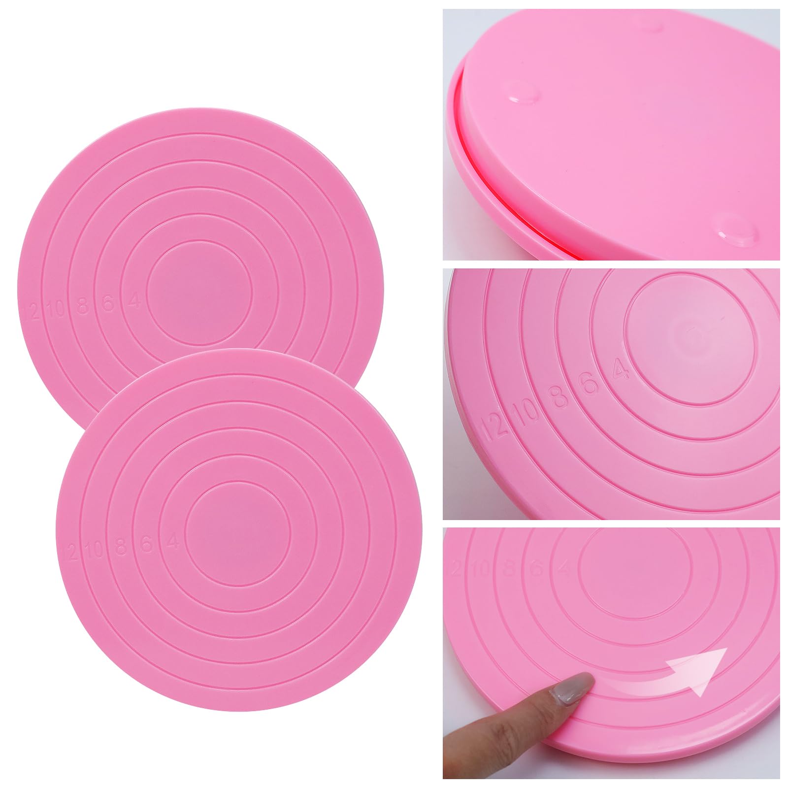 Tsnamay 2Pcs Cake Decorating Turntable,5.5inch Rotating Cake Turntable, Turns Smoothly Revolving Cake Stand Cake Decorating Baking Tools Accessories Supplies for Cookies Cupcake,Pink