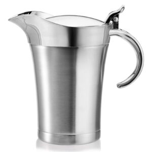 peohud gravy boat, 304 stainless steel double insulated sauce jug with hinged lid, 24 oz gravy warmer pitcher for home and kitchen
