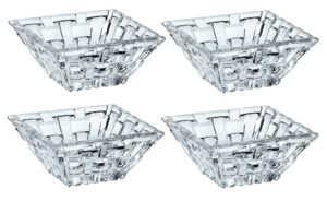 nachtmann bossa nova collection dip bowl set of 4, square, 3-inch, bowl for dipping sauce, snacks, and nuts, chip and dip dish, crystal clear glass, dishwasher safe