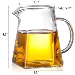 Dadamong Glass Pitcher with Handle, Milk and Cream Pitcher Cup Jug, Heat Resistant Borosilicate Glass Creamer for Coffee Tea or Maple Syrup Serving, Stovetop & Microwave Safe (32oz/ 950ML)