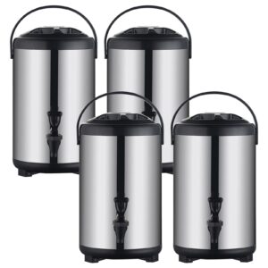 4 pack stainless steel insulated barrel double walled 1.59 gallon beverage dispenser with spigot keep hot water milk tea coffee juice, home party use (black)