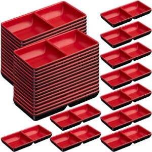 set of 30 dual dipping bowls melamine dual soy sauce dish black red sushi sauce cups 5.7 x 2.8 inch japanese style divided salsa bowls 2 compartments appetizer serving tray dipping plates for kitchen