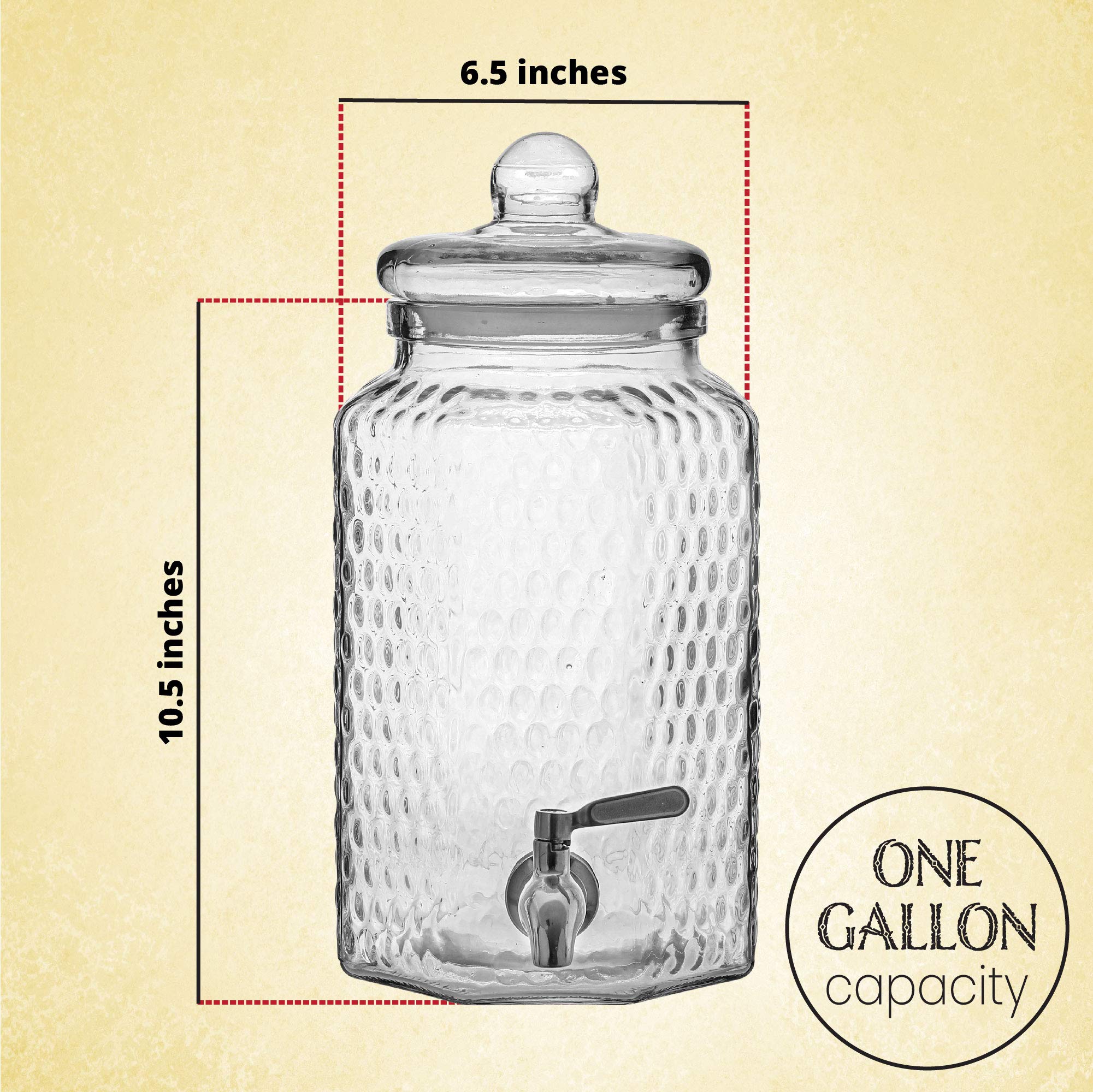 1 Gallon Glass Beverage Dispenser with Stainless Steel Spigot - Decorative Mason Jar Drink Dispenser for Parties, Fridge, Sun Tea, Iced Tea, Kombucha and Water