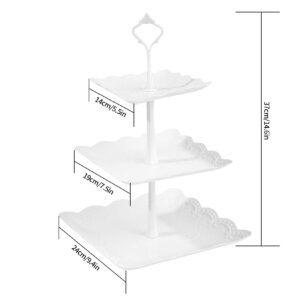 White 3-Tiered Serving Stands, Cake Dessert Table Display Stand, Cake Pop Holder Stands, Cupcake Tower, Dessert Treats Candy Station Stands for Birthday Baby Shower Party Table Decorations