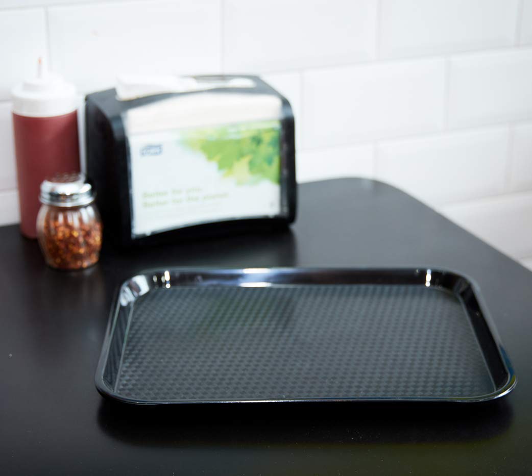 (3 Pack) Fast Food Tray 10 x 14, Black Rectangular Polypropylene Serving Trays for Cafeteria, Diner, Restaurant, Food Courts