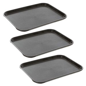 (3 pack) fast food tray 10 x 14, black rectangular polypropylene serving trays for cafeteria, diner, restaurant, food courts