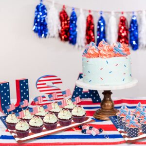 4th of July Plates Serving Trays 10 Disposable Patriotic American Flag Large 10.75" X 15.75" Heavy Duty Rectangle Paper Cardboard Tray Platter Cupcake Display Party Memorial Day Tableware Supplies