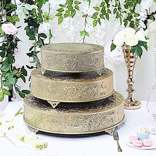 BalsaCircle 22-Inch Wide Silver Round Embossed Cake Stand Riser - Wedding Birthday Dessert Display Pedestal Centerpiece Wholesale