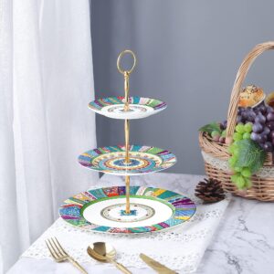 fanquare 3 Tier Vintage Porcelain Cupcake Stand, Green Dessert Stand, Cake Tower, Tea Cake Stand for Birthday, Baby Shower