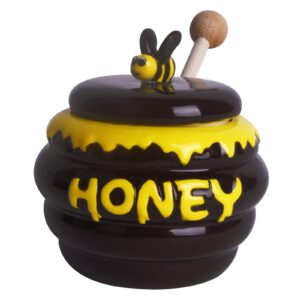 Vencer Ceramic Honey Jar with Lid and Honey Wooden Dipper,Mini Honey Jar for Home Kitchen,VHP-001