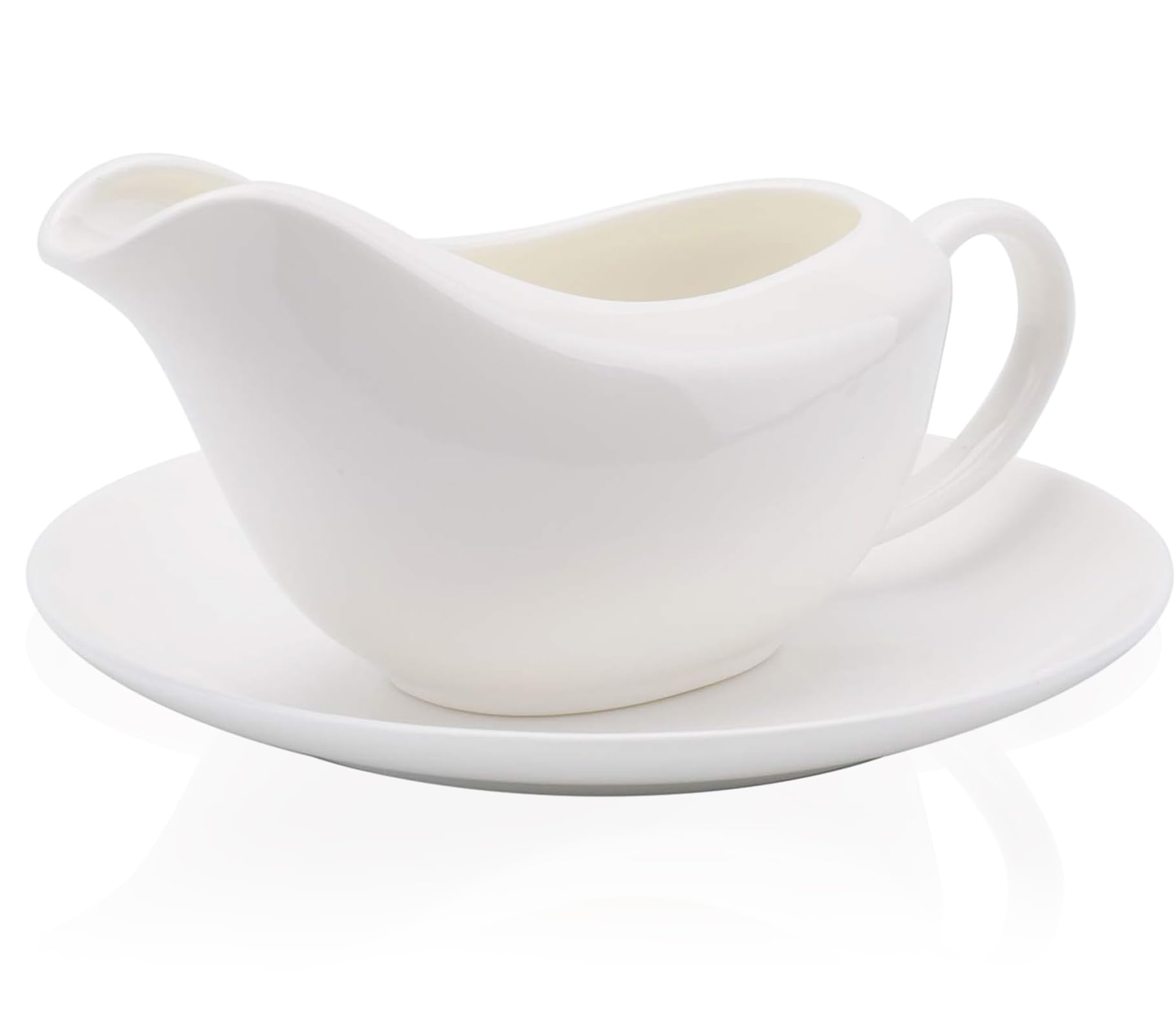 Yesland Gravy Sauce Boat with Saucer Stand -13.5 Oz Fine White Ceramic Gravy Boat for Dining, Holiday Meals & Parties