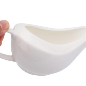 Yesland Gravy Sauce Boat with Saucer Stand -13.5 Oz Fine White Ceramic Gravy Boat for Dining, Holiday Meals & Parties