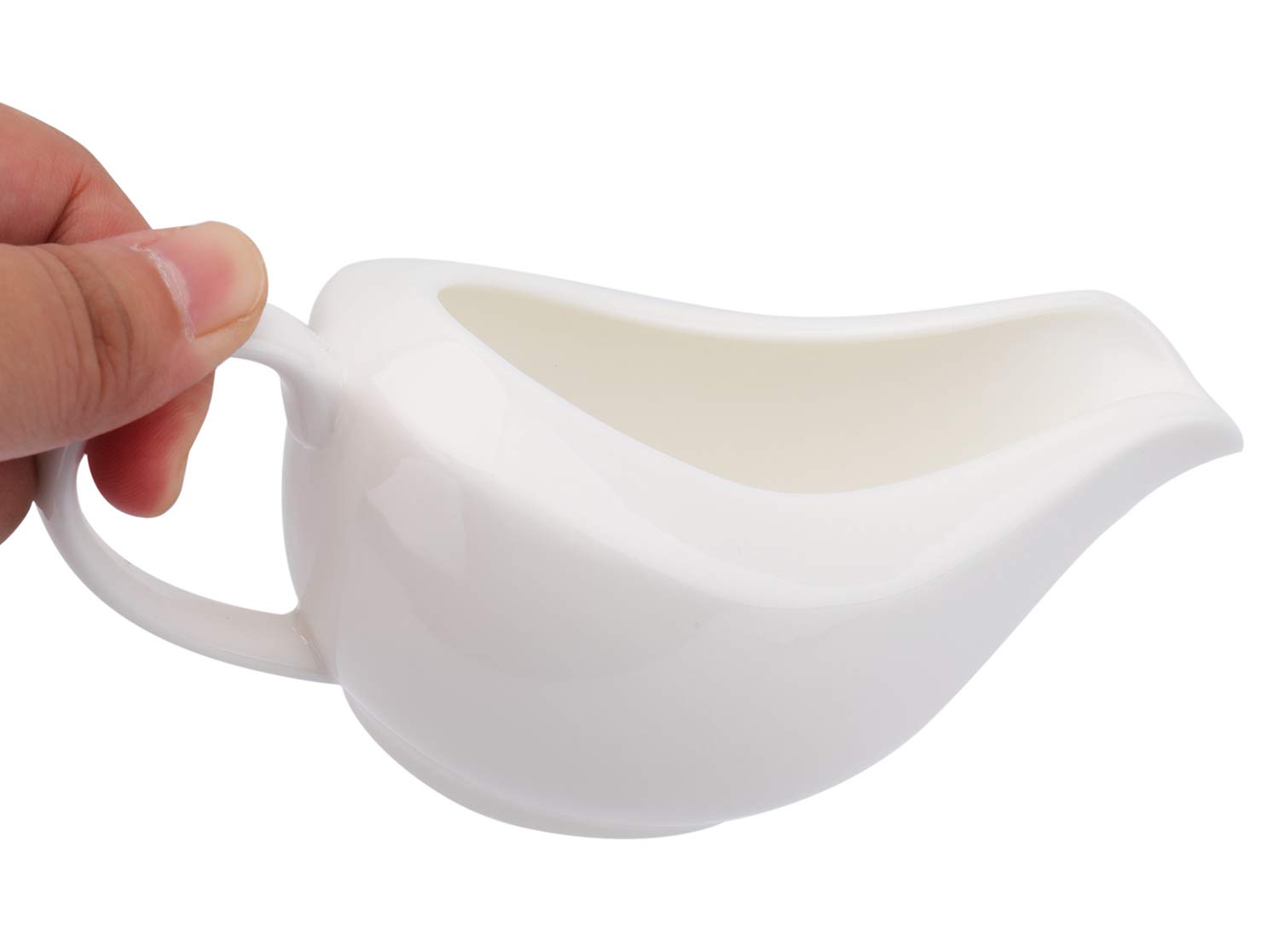 Yesland Gravy Sauce Boat with Saucer Stand -13.5 Oz Fine White Ceramic Gravy Boat for Dining, Holiday Meals & Parties