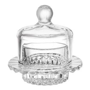 Frcctre 2 Pack Glass Butter Dish, Small Round Glass Butter Keeper with Dome Lid and Handle, Clear Butter Serving Dish Decorative Crystal Butter Container Butter Cloche for Candy, Dessert, Jam