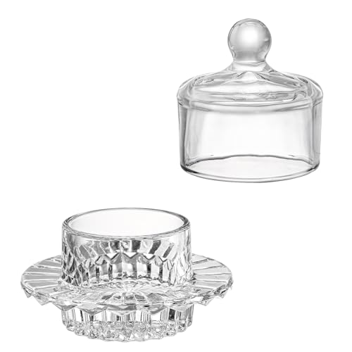 Frcctre 2 Pack Glass Butter Dish, Small Round Glass Butter Keeper with Dome Lid and Handle, Clear Butter Serving Dish Decorative Crystal Butter Container Butter Cloche for Candy, Dessert, Jam