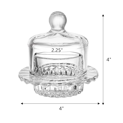 Frcctre 2 Pack Glass Butter Dish, Small Round Glass Butter Keeper with Dome Lid and Handle, Clear Butter Serving Dish Decorative Crystal Butter Container Butter Cloche for Candy, Dessert, Jam