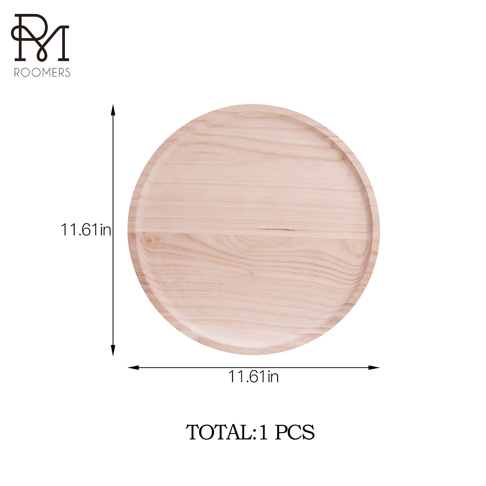 RM ROOMERS 11in Round Wood Tray, Round Coffee Table Tray for Home Decor, Decorative Trays for Coffee Tables, Natural Wood Tray for Kitchen Counter Bathroom Farmhouse