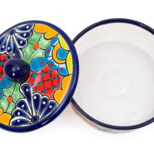Enchanted Talavera Traditional Authentic Mexican Hand Painted Talavera Ceramic Tortilla Warmer Bowl With Lid Colorful Spanish Mexican Serveware Roti Pancakes Party Serving, Turquoise