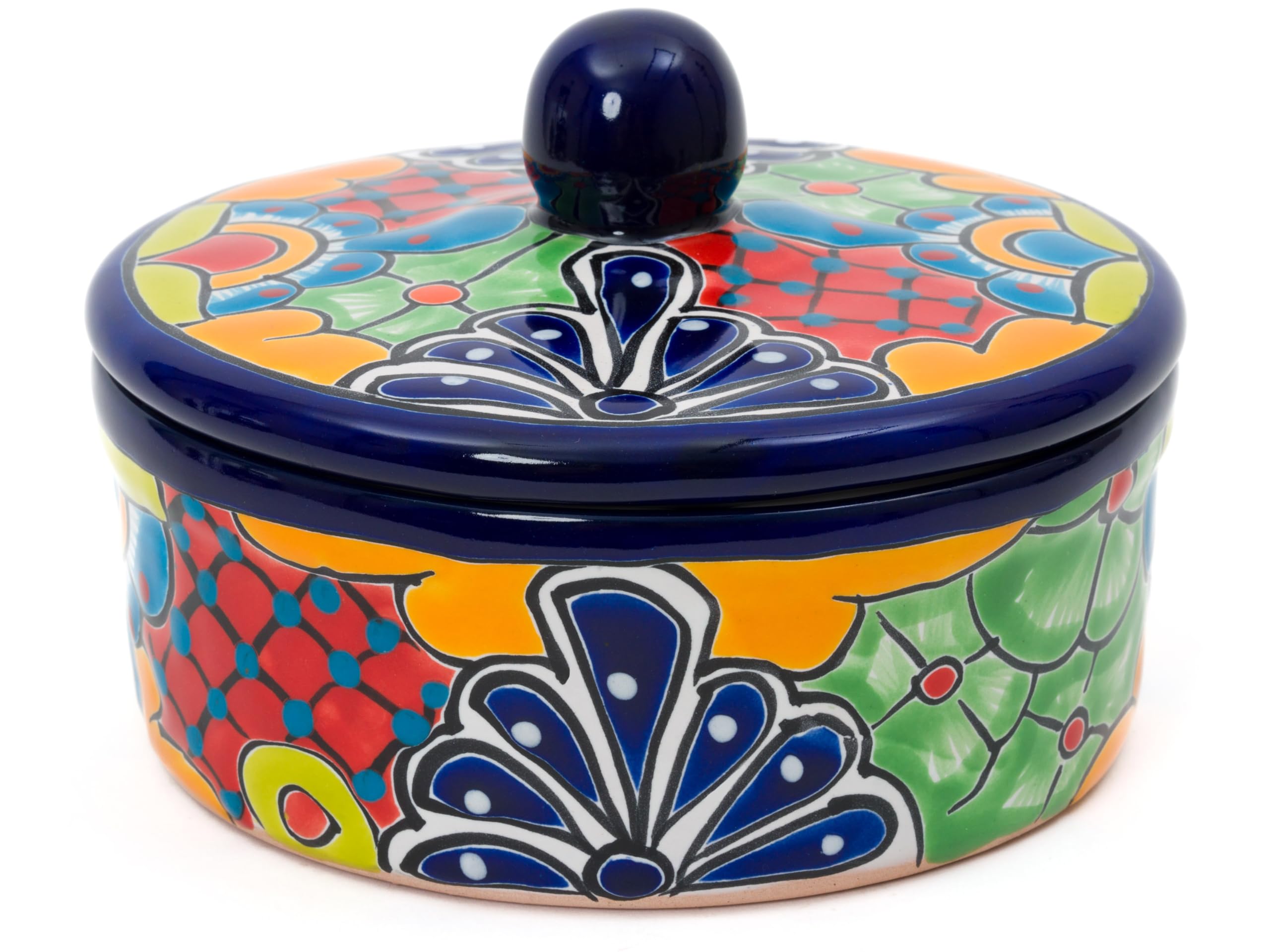 Enchanted Talavera Traditional Authentic Mexican Hand Painted Talavera Ceramic Tortilla Warmer Bowl With Lid Colorful Spanish Mexican Serveware Roti Pancakes Party Serving, Turquoise