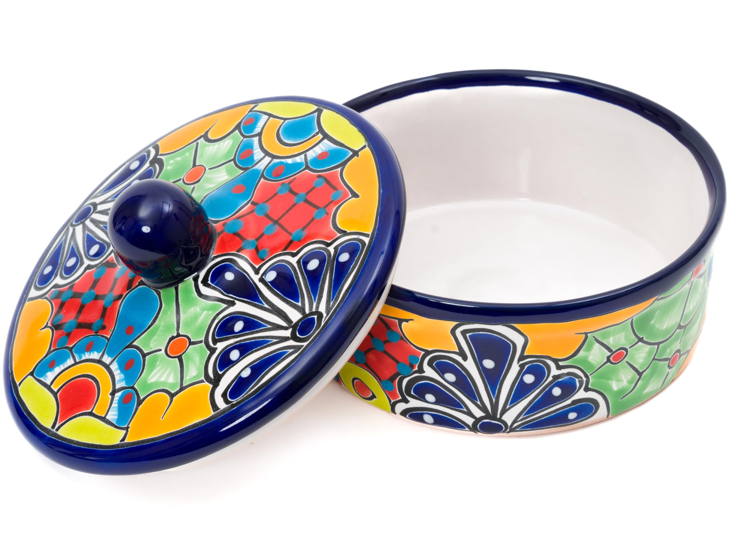 Enchanted Talavera Traditional Authentic Mexican Hand Painted Talavera Ceramic Tortilla Warmer Bowl With Lid Colorful Spanish Mexican Serveware Roti Pancakes Party Serving, Turquoise