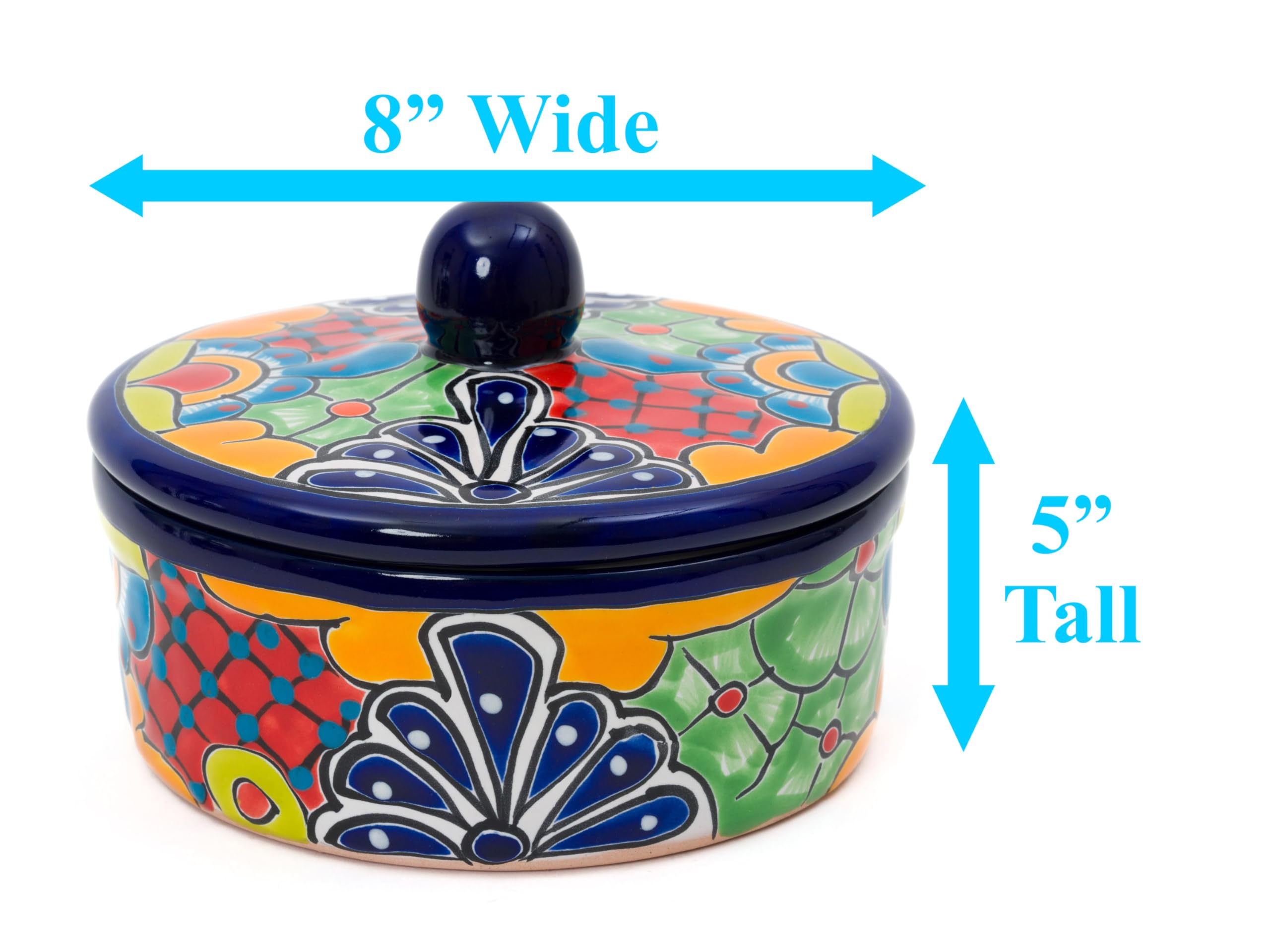 Enchanted Talavera Traditional Authentic Mexican Hand Painted Talavera Ceramic Tortilla Warmer Bowl With Lid Colorful Spanish Mexican Serveware Roti Pancakes Party Serving, Turquoise